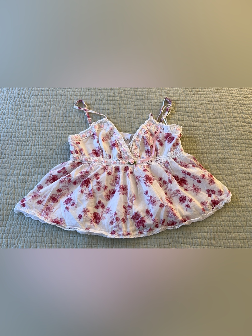 Floral Lace-Trim White and Rose Pink Cami Top